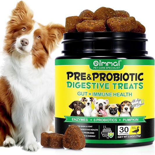 Probiotics for Dogs (Duck 30PCS), Probiotic Chews for Dogs with Digestive Enzymes, Dog Probiotics for Yeast, Itchy Skin, Anti Diarrhea, Gut Digestive Health, Allergy & Immune Support - for All Breeds