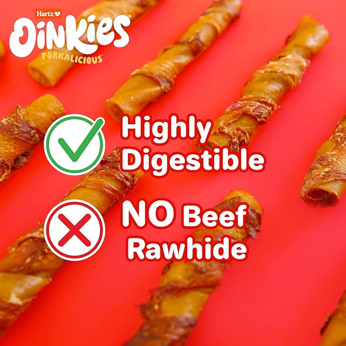 Hartz Oinkies Porkalicious Smoked Pig Skin Chicken Jerky Twists Dog Treats, 8 Count