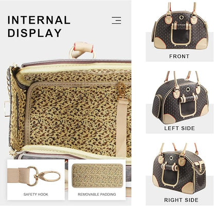 Fashion Dog Carrier PU Leather Dog Handbag Dog Purse Cat Tote Bag Pet Cat Dog Hiking Bag, Brown, Large