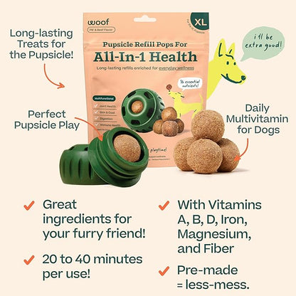 WOOF Pupsicle Refill Pops for All-in-1 Health - Long-Lasting Multivitamin Refills for The Pupsicle Toy - with Vitamins A, B, D, Iron, Magnesium, and Fiber - XL Pops - 5 count