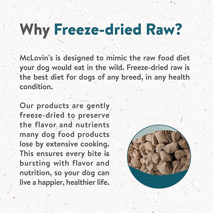 McLovin's Freeze Dried Dog Food, Fin and Farm Recipe (48 oz) - Premium Raw, Grain and Gluten Free - Made in North America - an Ideal Meal or Dog Food Topper, for All Ages and Sizes - No Refrigeration