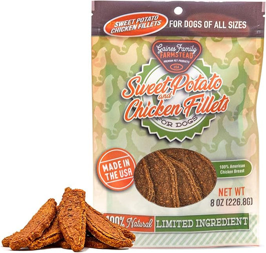 Gaines Family Farmstead Sweet Potato & Chicken Fillets for Dogs, All-Natural, Grain-Free, Healthy Dog Treats for All Ages & Breeds, Made in USA, 8 oz