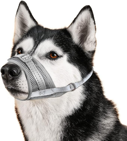 Dog Muzzle Soft Air Mesh Muzzle for Large Dogs, Adjustable Pet Muzzle for Small Medium Dogs to Drink Normally, Breathable Reflective Muzzle for Dogs to Prevent Biting Barking(Grey,L-10)