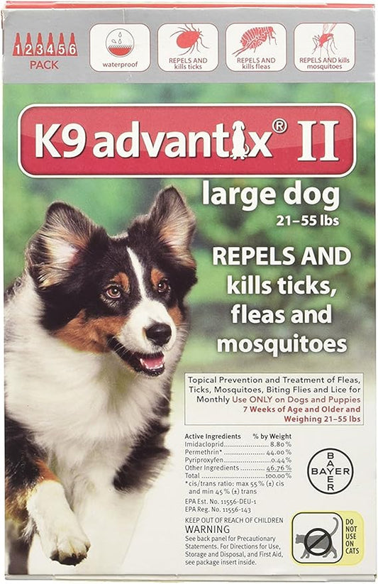 Advantix II Flea Drops,Tick Control K9 for 6-Month Dogs 21-55 Lbs (Red) 6 Doses