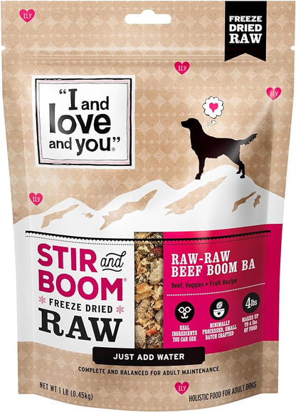 I AND LOVE AND YOU Stir and Boom Dehydrated Freeze Dried Raw Dog Food - Beef - Grain Free, Real Meat, No Fillers, 1lb Bag