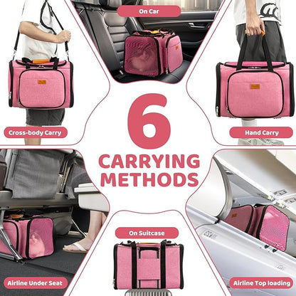 Cat Carrier, Detachable Pet Carrier Airline Approved, 18"x13.4"x11.8" Large Expandable Space 3 in 1 Soft Sided Small Dog Travel Bag, Rabbit Cat Kennel, Pet Mobile Tent Outdoors Indoors (Pink)