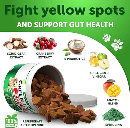 Grass Burn Spot Chews for Dogs - Dog Pee Lawn Spot Saver Caused by Dog Urine - Grass Treatment Rocks - Dog Urine Neutralizer for Lawn - Probiotics & Digestive Enzymes Supplement