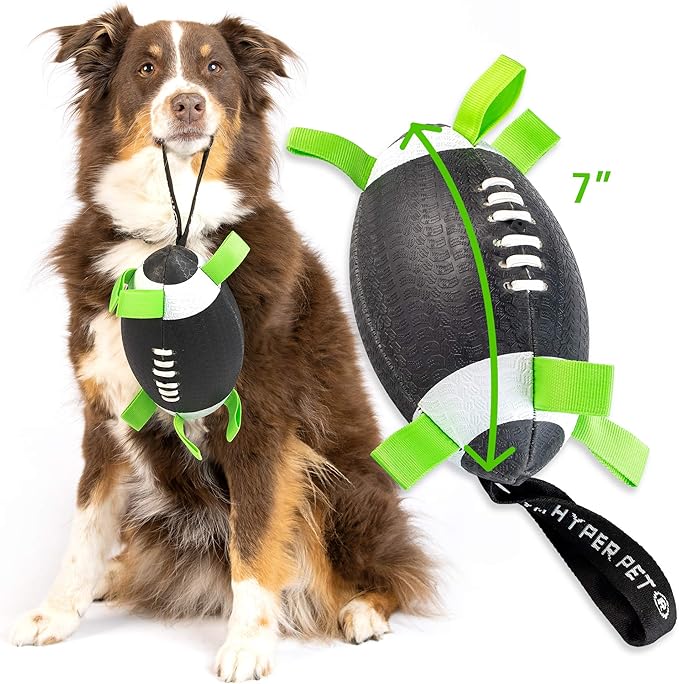 Hyper Pet Grab Tabs Dog Toys - Interactive Dog Toys for Fetch, Tug, Retrieving & Water Play - 7" Football - for All Breeds