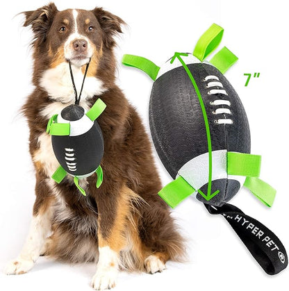 Hyper Pet Grab Tabs Dog Toys - Interactive Dog Toys for Fetch, Tug, Retrieving & Water Play - 7" Football - for All Breeds