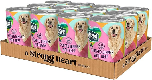 A Strong Heart Wet Dog Food, Chopped Dinner with Beef - 22 oz Cans (Pack of 12), Made in The USA with Real Beef