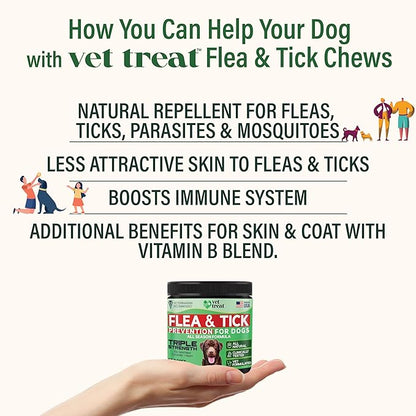 Flea and Tick Prevention for Dogs Chewables -Made in USA- Natural Dog Flea and Tick Treatment - Oral Flea Pills - Vet Recommended Flea and Tick Chews - All Breeds & Sizes - 120 Soft Treats (Chicken)