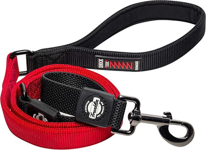 Nylon Dog Leash with Shok-Tek Bungee – Reflective – Franklin Pet Supply Co – Comfort – Neoprene Handles – Shok-Tek Bungee System – 4 Foot – Dog Training – Walking - Red