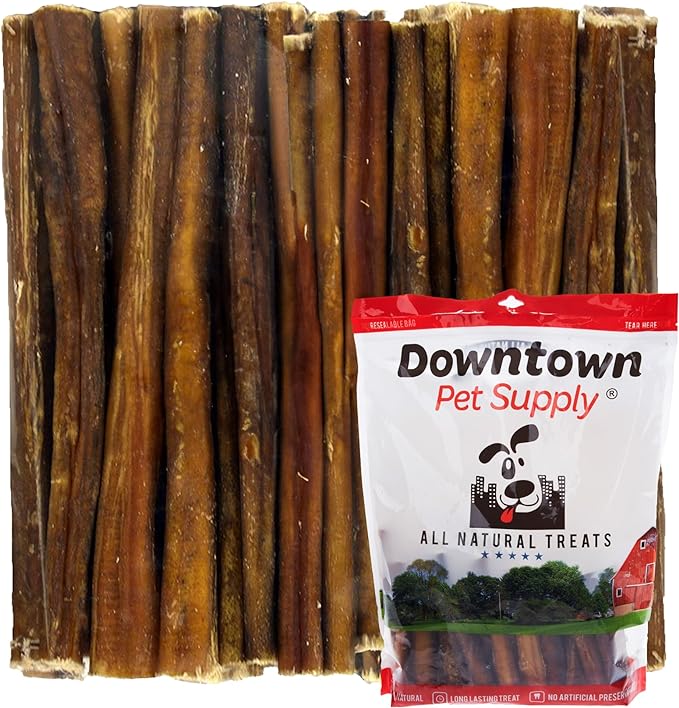 Downtown Pet Supply Thin Junior Bully Sticks (12" - 5 LBs) - Bully Sticks for Small Dogs and Puppies- Single Ingredient Long Lasting Dog Dental Treats - Alternative to Chew Bones
