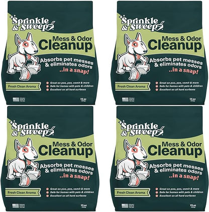 Sprinkle & Sweep Pet Accident Cleanup for all Hard Surface - Non Toxic Quick Pet Mess Cleaner & Odor Remover for Urine, Poop, Vomit, Diarrhea & Potty Training 4 Pack (15oz Each)