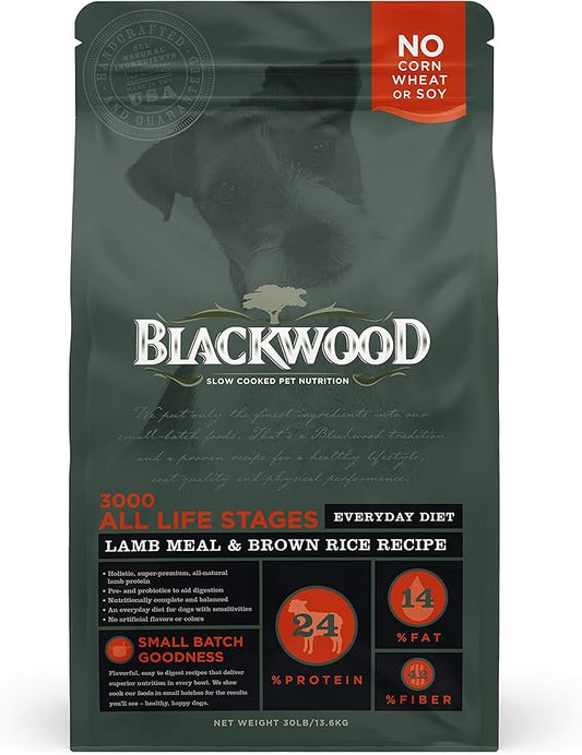 Blackwood Dog Food Made in USA Slow Cooked Dry Dog Food [Natural Dog Food For All Breeds and Sizes], Lamb Meal & Brown Rice Recipe, Resealable Bag To Preserve Freshness 30 Pound (Pack of 1)