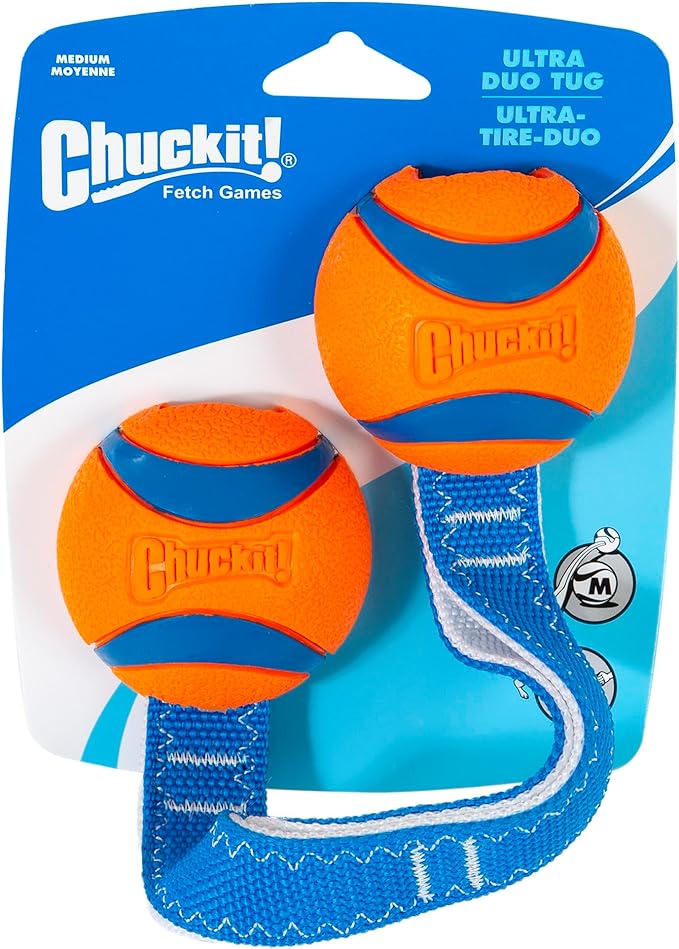 Chuckit Ultra Duo Tug Dog Toy, Medium Indoor and Outdoor Dog Ball for Dogs 20-60 Pounds & Chuckit Fetch Medley Dog Ball Dog Toys, Medium (2.5 Inch) Pack of 3, for Medium Breeds, Includes