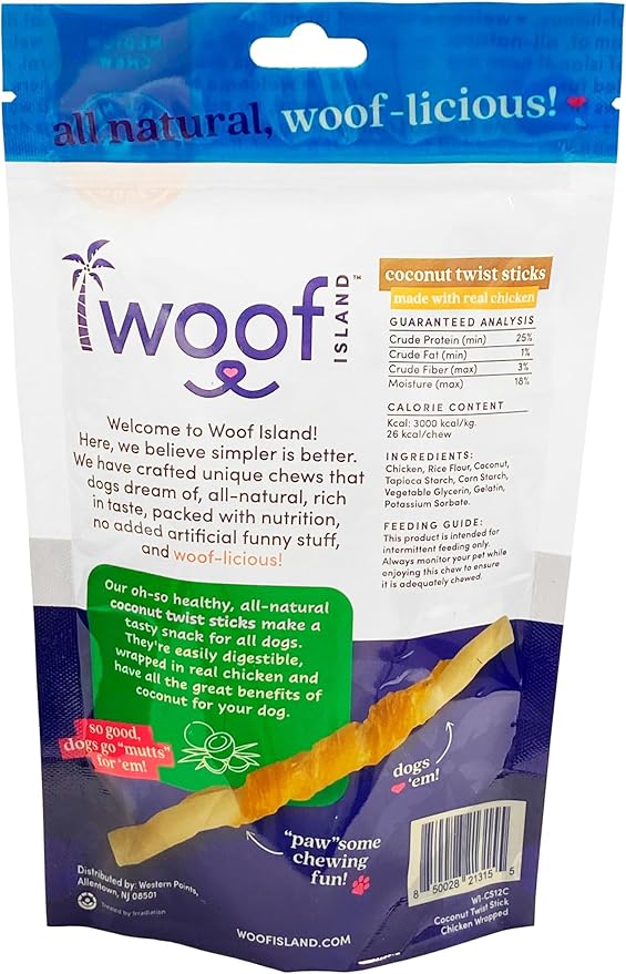 5" Coconut Dog Chews - Premium, All Natural Coconut Dog Treats - Healthy Puppy Treats & Vitamin Rich Rawhide Free Dog Chews - (with Real Chicken - 2 Pack)