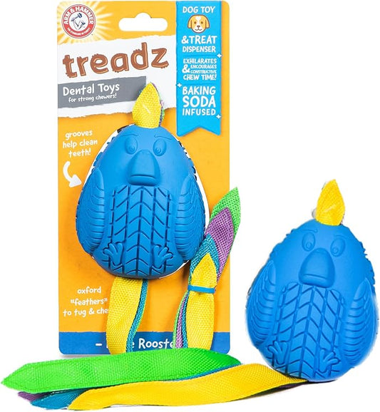 Arm & Hammer for Pets Super Treadz Large Rooster Dental Chew Toy for Dogs - Dog Dental Toys Help Reduce Plaque & Tartar Buildup Without Brushing - Safe for Dogs up to 35 Lbs