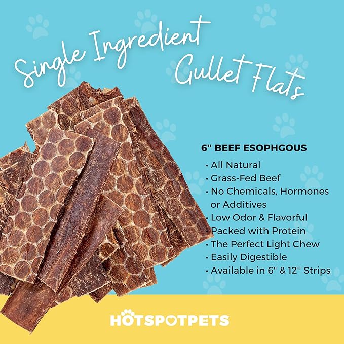 hotspot pets Beef Dog Treats Esophagus (6 Inches) - 100% Natural Healthy Chews for Dogs - Meat Jerky Snack Free of Preservatives, Hormones & from Grass Fed Cattle (100 Pack)