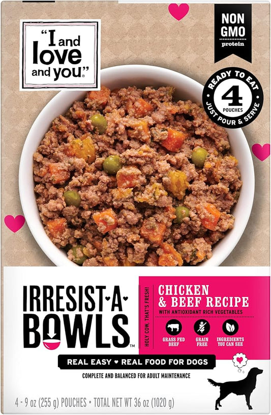 I AND LOVE AND YOU Irresist-a-Bowls Freeze Dried Dog Food - Chicken + Duck - Prebiotics, Grain Free, Filler Free, Meal Enchancer, 9oz Pouch, 4pk