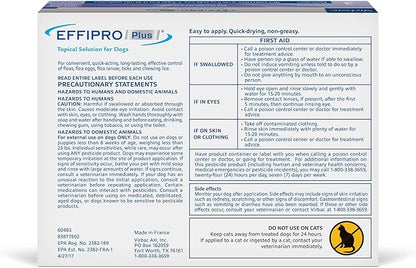 Effipro Plus Topical Solution for Dogs - for Dog Flea and Tick for Medium Dogs (23-44.9lbs), 3 Doses, Waterproof Topical Prevention (by Virbac)