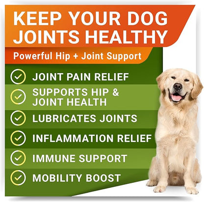 Hemp + Glucosamine Dog Joint Supplement - Hemp Chews for Dogs Hip Joint Pain Relief - Omega 3, Chondroitin, MSM - Advanced Mobility Hemp Oil Treats - Bacon Flavor - 120 Ct - Made in USA