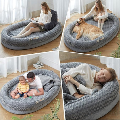 Human Dog Bed for People Adults, 71x46 inches Dog Bed for Humans Size Fits You and Pets, Washable Faux Fur Orthopedic Human Dog Bed for People, Dog Bed for Humans