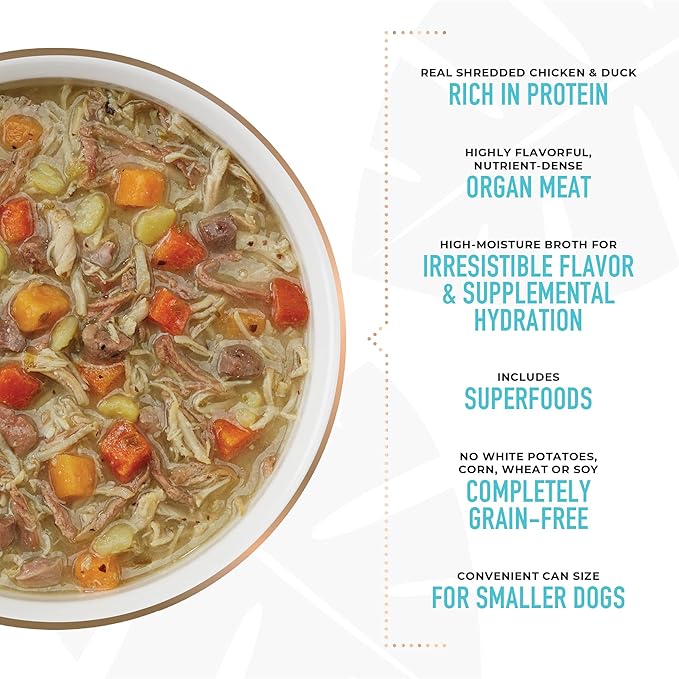 Tiki Dog Petites Grain Free Wet Dog Food, Chicken & Duck, Nutrient Dense Meat, for All Ages and Breeds, 9 oz Can, Pack of 8
