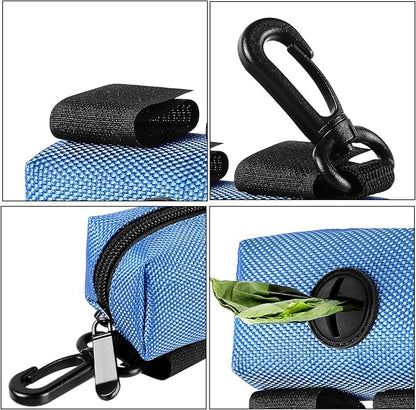 2Packs Dog Poop Bag Holder for Leash Attachment Dog Poop Bag Dispenser Dog Waste Bag Dispensers for Leash Accessory Dog Poop Bag Holders Fits Dog Leash Include Hand Free Holder Metal Carriers, Blue