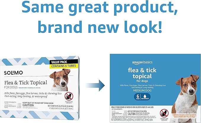 Amazon Basics Flea and Tick Topical Treatment for Medium Dogs (23-44 pounds), 6 Count (Previously Solimo)