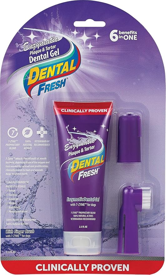 Dental Fresh Enzymatic Gel Finger Toothbrush Kit for Dogs, Includes Dog Finger Toothbrush – Dog Toothpaste and Dog Toothbrush – Dog Teeth Cleaning