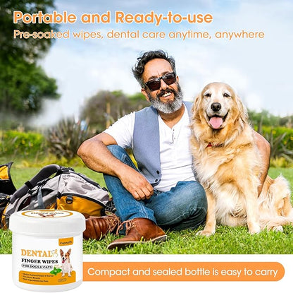 Teeth Cleaning Finger Wipes, Wider Dog Dental Wipes, Reduce Plaque & Tartar, Freshen Breath, Safe & Natural Pet Dental Wipes for Dogs Teeth, Portable Dog Tooth Wipes for Cat,50 Ct, Mint Flavor