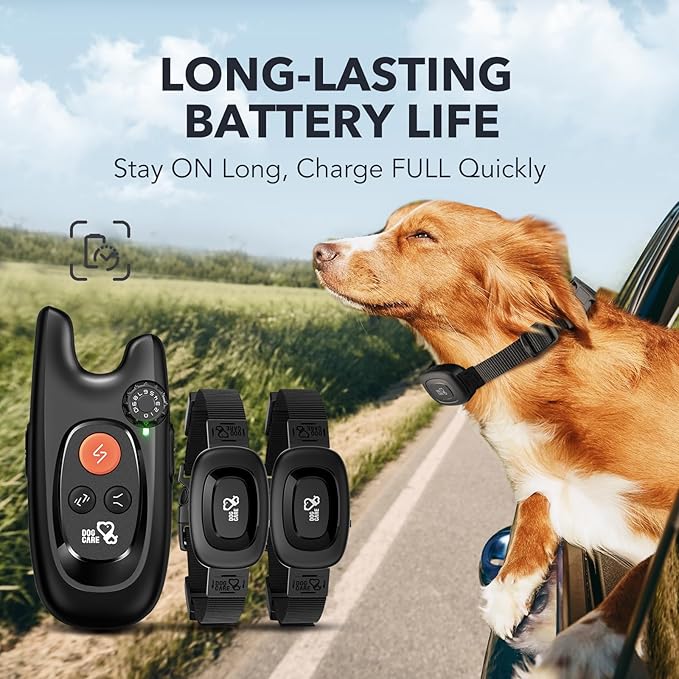 DOG CARE Dog Training Collar with Remote - Rechargeable Dog Shock Collar for All Dogs with Beep, Vibration, and Adjustable Shock Level, Dog Training Collars for 2 Dogs, Security Lock, Water-Resistant