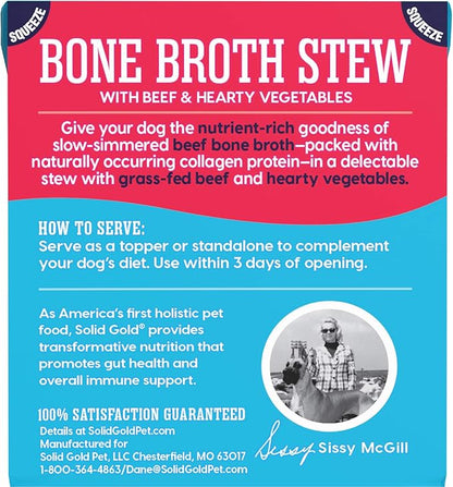 Solid Gold Bone Broth Stew - Dog Food Topper & Dog Treat Rich in Natural Collagen for Gut Health - Grain Free Formula Packed with Protein & Hearty Vegetables - Great for Picky Eaters - 6 Pack