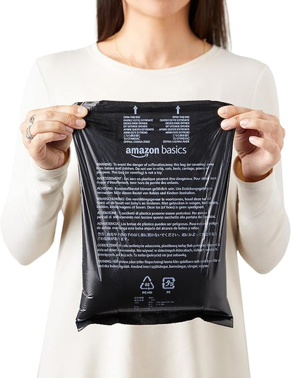 Amazon Basics Dog Poop Leak Proof Bags With Dispenser and Leash Clip, Unscented, 300 Count, 20 Pack of 15, Black, 13 Inch x 9 Inch