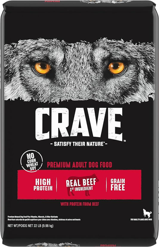 CRAVE Grain Free High Protein Adult Dry Dog Food, Beef, 22 lb. Bag