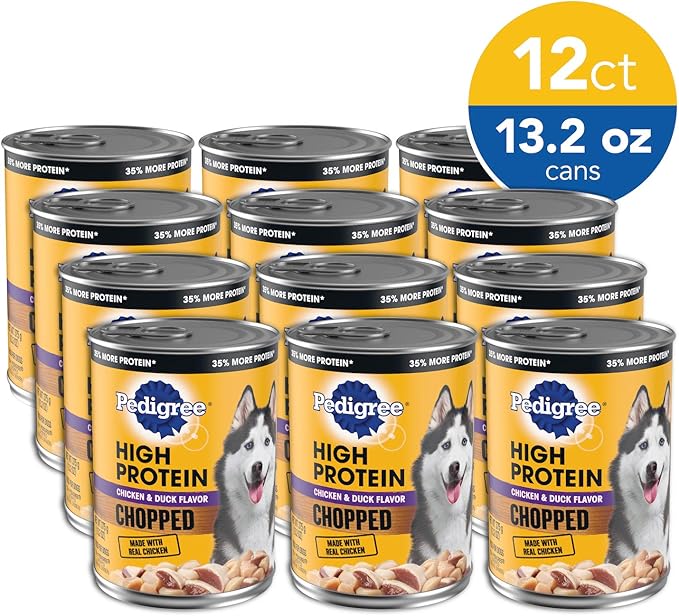 PEDIGREE High Protein Adult Canned Soft Wet Dog Food, Chopped Chicken & Duck Flavor, (12) 13.2 oz. Cans