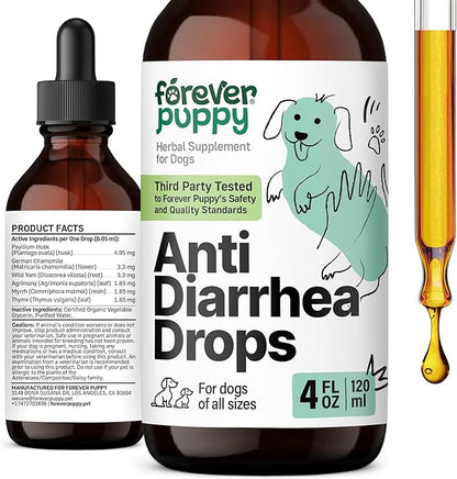 Anti Diarrhea Liquid Drops for Dogs - Psyllium Husk Fiber Supplement for Dogs - Pet Prebiotic Drops for Loose Stool & Digestive Health - Dog Vitamins & Supplement for Diarrhea Relief & Gut Detox 4 oz