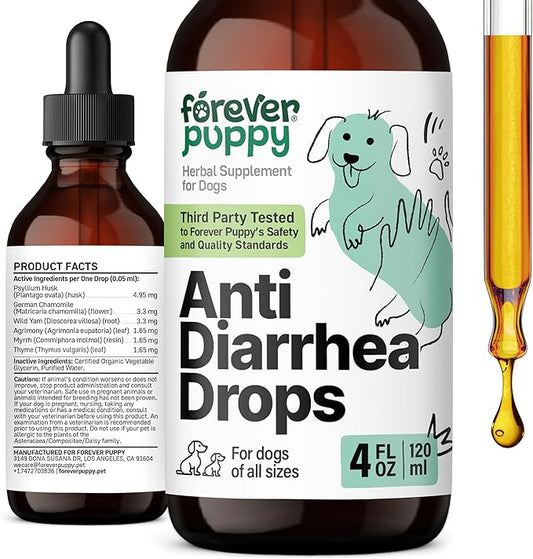 Anti Diarrhea Liquid Drops for Dogs - Psyllium Husk Fiber Supplement for Dogs - Pet Prebiotic Drops for Loose Stool & Digestive Health - Dog Vitamins & Supplement for Diarrhea Relief & Gut Detox 4 oz
