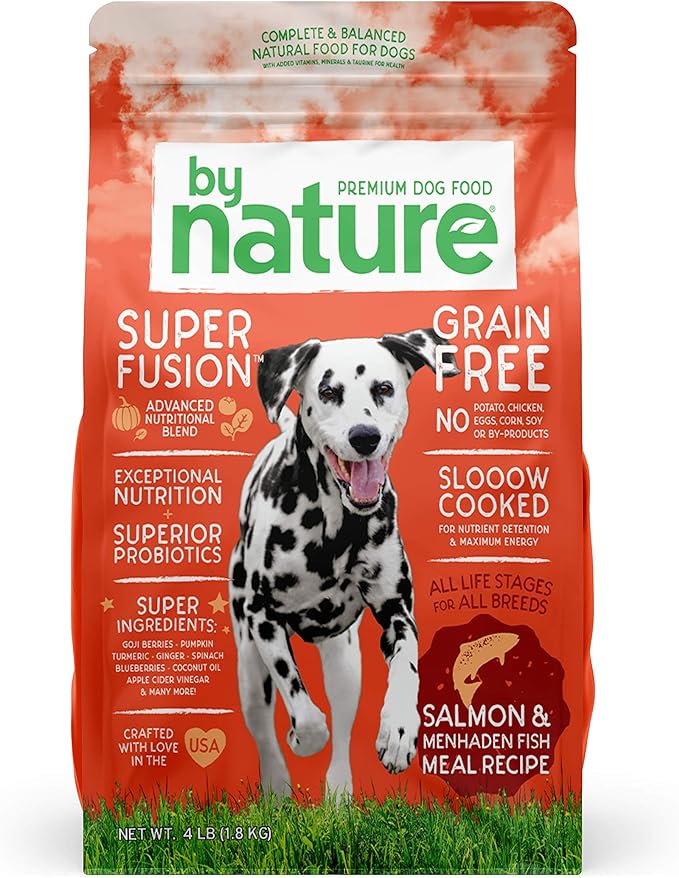 Grain Free Dog Food Made in USA [Grain Free Dry Dog Food with Superfood Ingredients for Food Sensitivities and Immune Health], Salmon & Menhaden Fish Meal Recipe, 4 lb. Bag