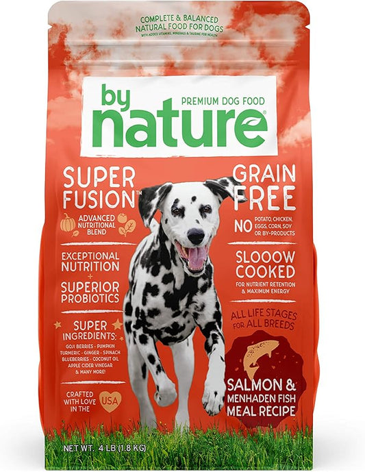 Grain Free Dog Food Made in USA [Grain Free Dry Dog Food with Superfood Ingredients for Food Sensitivities and Immune Health], Salmon & Menhaden Fish Meal Recipe, 4 lb. Bag