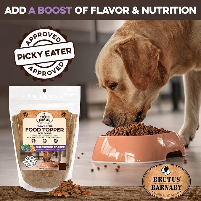 Dog Food Topper - Super Foods - Enhance Your Dogs Meal With This Healthy Vegan Flavor Packed Mix - Sprinkle On Dog Food Flavoring for Picky Eaters - Blueberries, Carrots, Spinach, Sweet Potato - 8oz