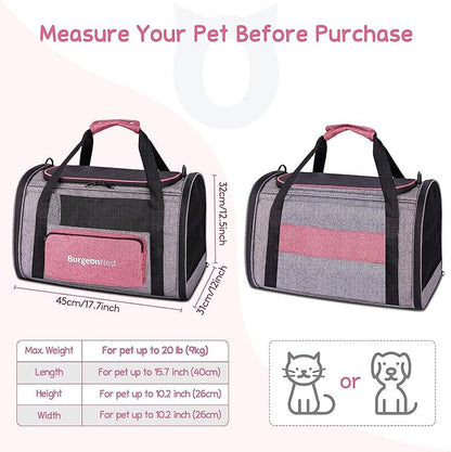 BurgeonNest Cat Carriers for Medium Cats Under 25 lbs, Pet Carrier for Cats with Unique Side Bag,Top Load Small Pet Carrier Soft-Sided Escape Proof with 4 Ventilated Windows
