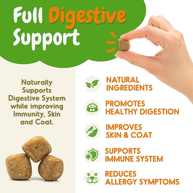 Probiotics for Dogs - Digestive Enzymes for Gut Health, Diarrhea & Bowel Support, Seasonal Allergies, Dog Supplement for Pet Immune System, Dog Vitamin - 120 Soft Chews - Chicken