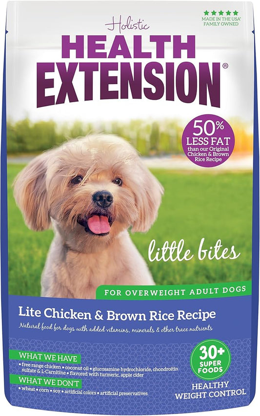 Health Extension Little bites Weight Control Dry Dog Food, Grain-free, Natural Food for Overweight Adult Dogs with added Vitamins & Mineral, Include Lite Chicken & Brown Rice Recipe (4 lbs)