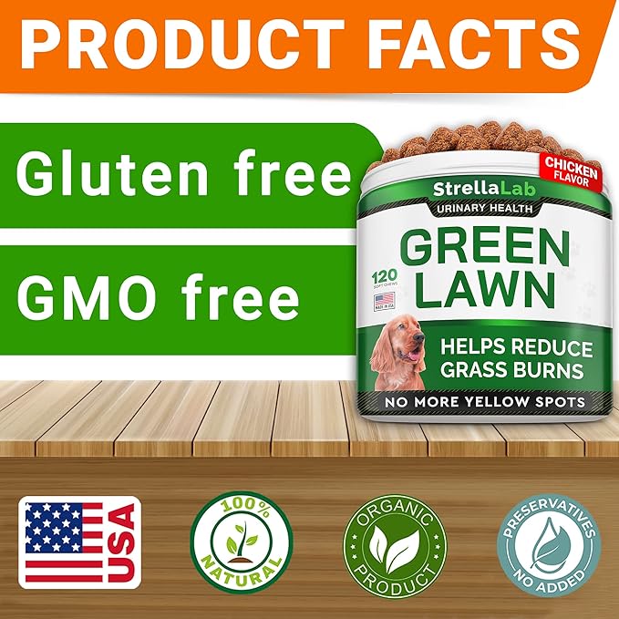 Grass Burn Spot Chews for Dogs - Dog Urine Neutralizer for Lawn - Dog Pee Lawn Spot Saver - Natural Treatment Caused by Dog Urine - Grass Treatment Rocks -DL-Methionine+Enzymes - 120 Chew