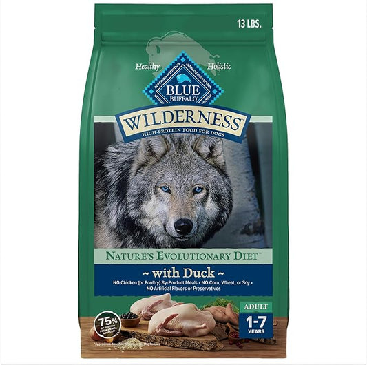 Blue Buffalo Wilderness High Protein Natural Adult Dry Dog Food plus Wholesome Grains, Duck 13 lb bag