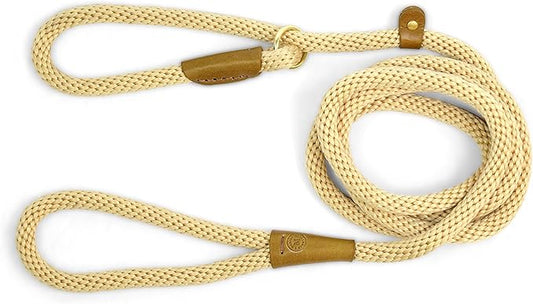 Martha Stewart Braided Rope & Leather Slip Lead for Dogs, Tan, 8'