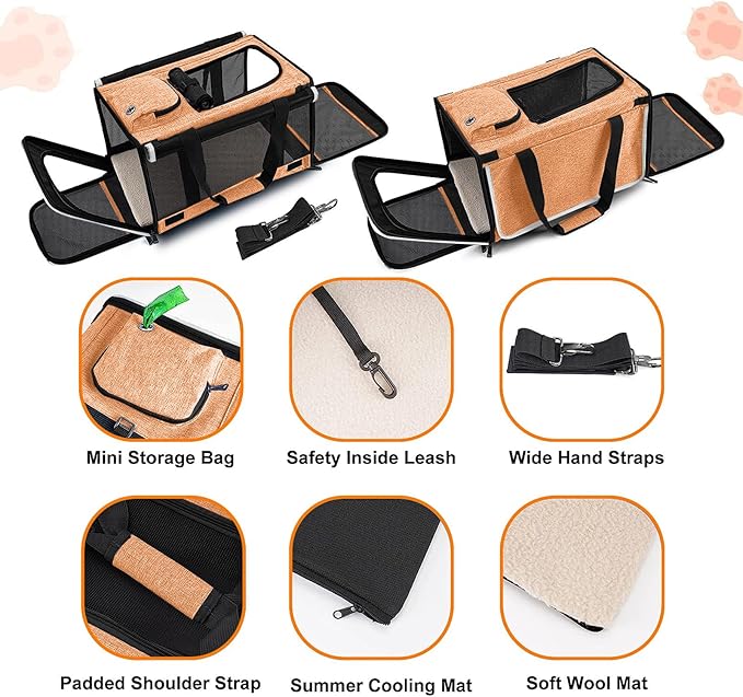 Dog Carry Bag for Puppy Pet Soft-Shell Portable Kennel Crate for 0-15 lbs Foldable Pomeranian Travel Cage Tea Cup Yorkie Carrier Purse Indoor Carrying Case Dog Supply Melon Tiny dog Melon