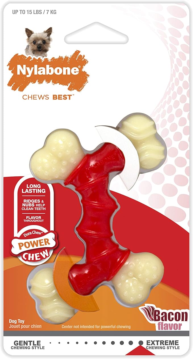 Nylabone Power Chew Double Bone Long Lasting Chew Toy for Dogs X-Small - Up to 15 lbs.